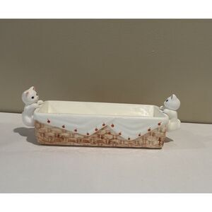 Cat Kitten Basket Ceramic Dish Cheese‎ Cracker Serving Napkin Holder Decor